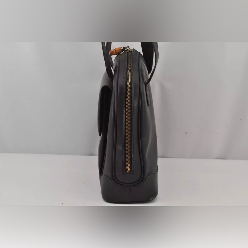 Authentic GUCCI Vintage Bamboo Shoulder Bag Purse Leather Black - Picture 4 of 15
